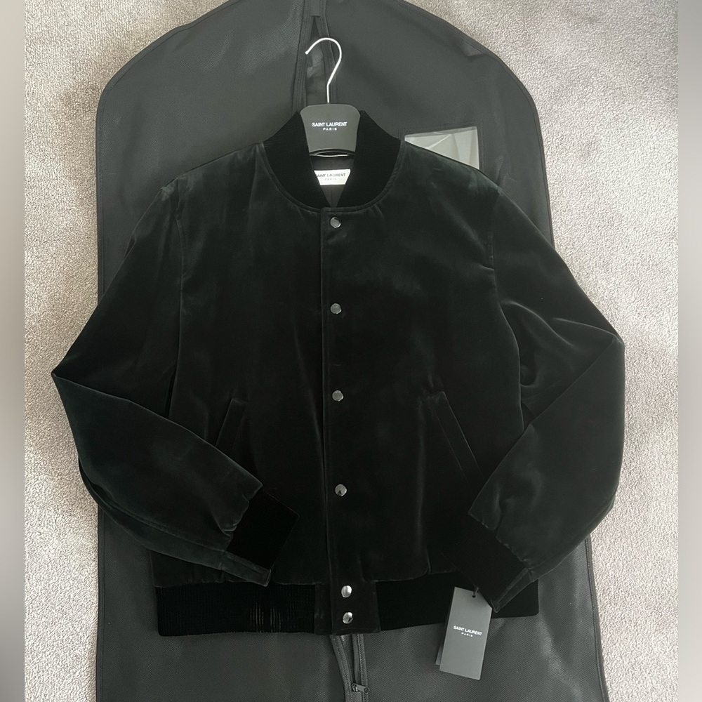 Saint Laurent Men's Velvet Logo Teddy Jacket - Picture 4 of 16